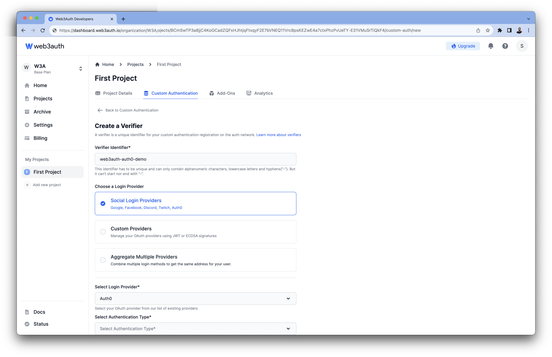 LINE - Login Providers list on Web3Auth Dashboard